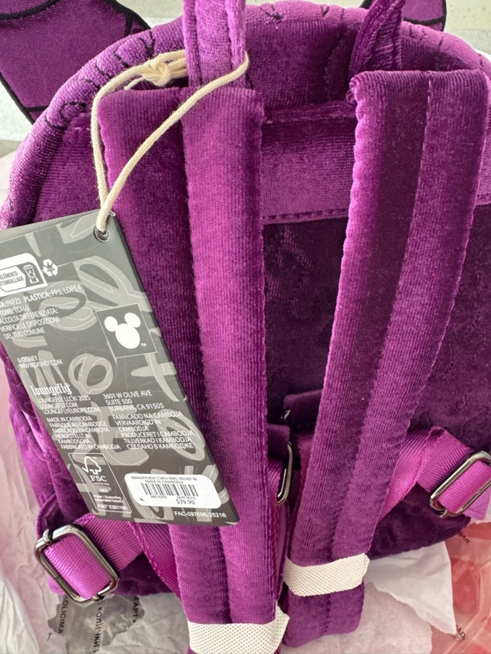 Disney Purple Velvet Maleficent Mini Backpack Loungefly - Picture 2 of 3